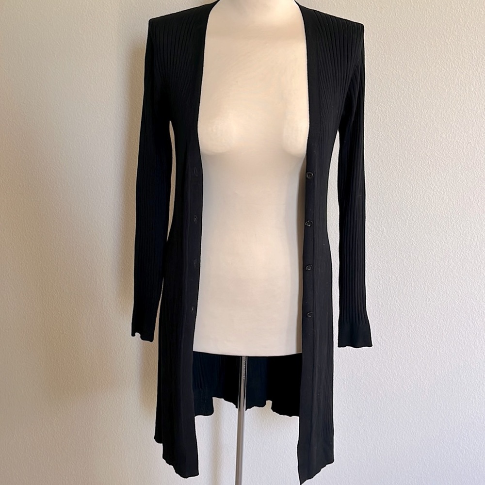 Love tree Ribbed Black Long Cardigan (Size S)